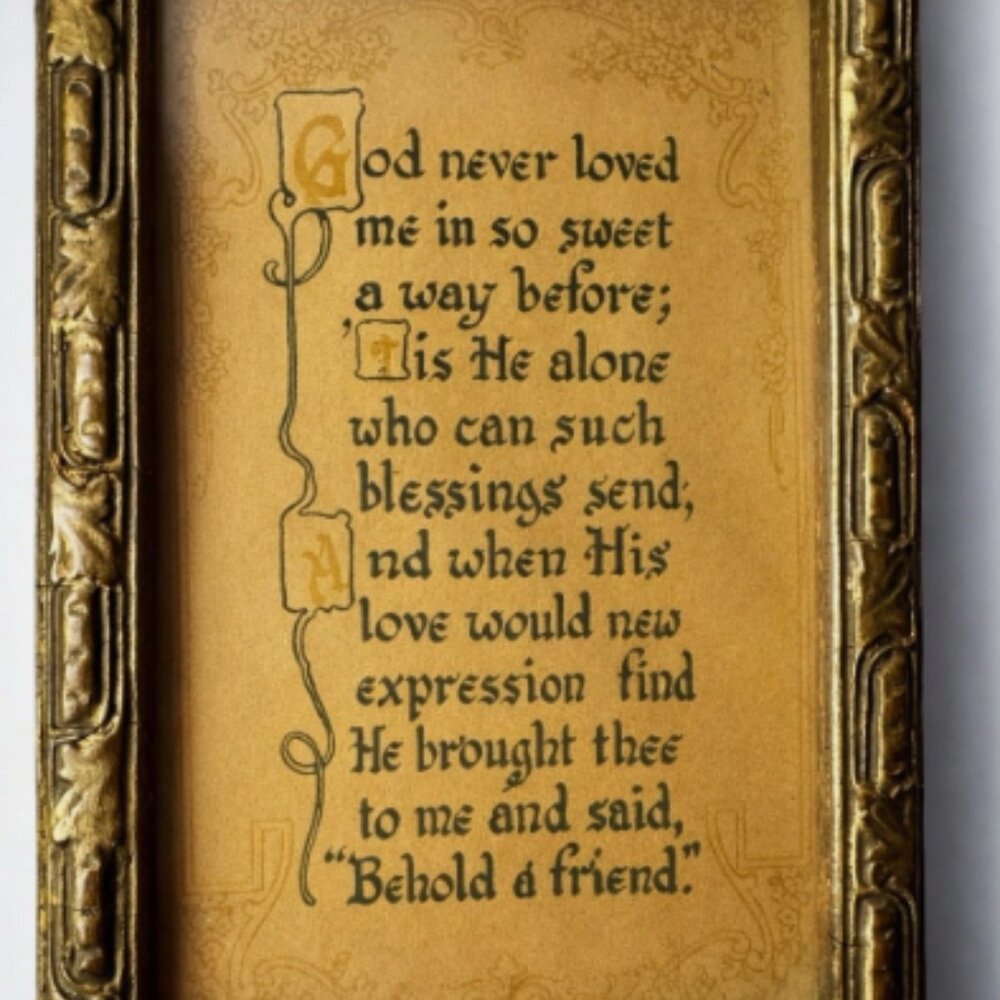 Antique Handwritten Friendship Prayer Framed Gesso Little Wall Art 6” Cottage